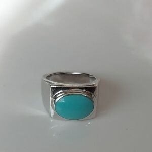 CHAPAL-ZENRAY NF 925 Thailand Oval Turquoise Sterling Silver Signet Ring Size 7